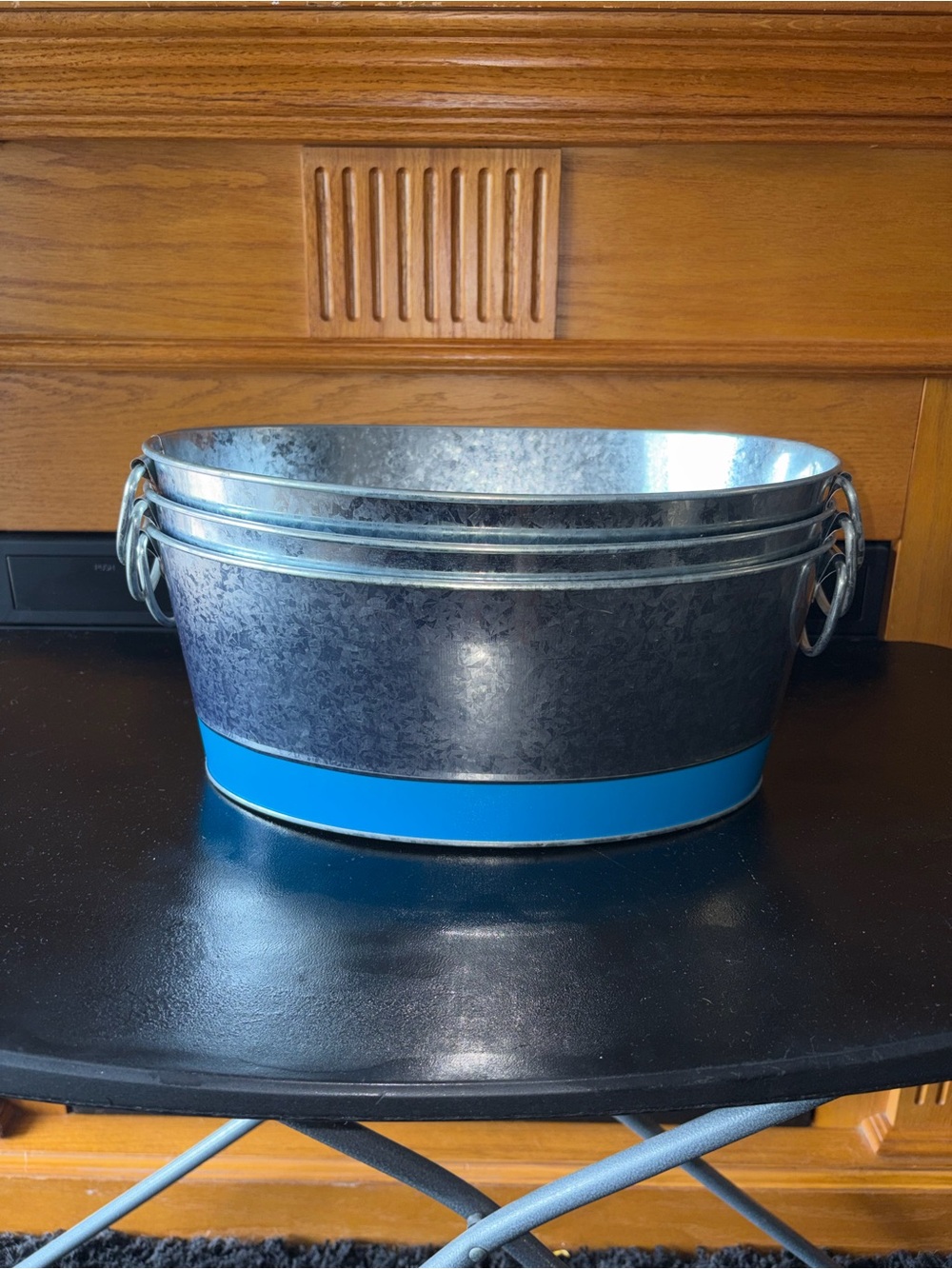 3 Oval Galvanized Teal Tub with Blue Accent